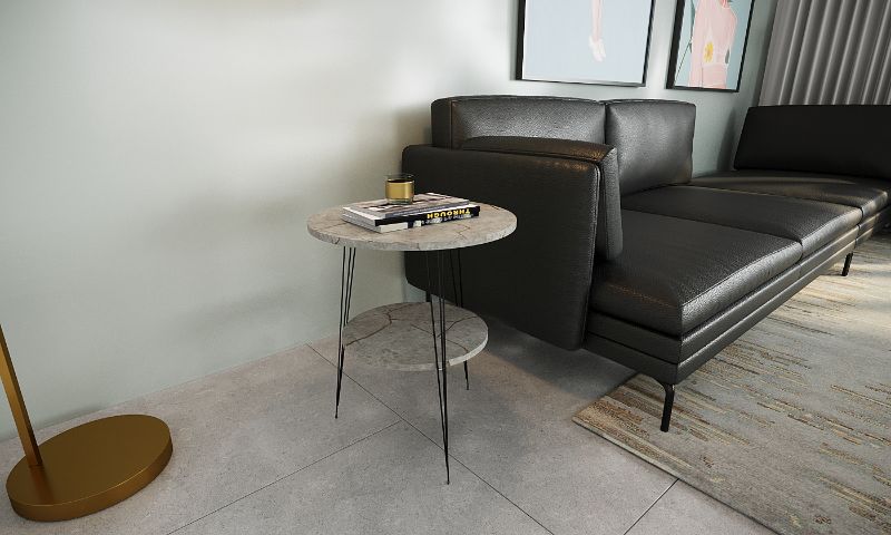 שולחן צד מודרני בעל שני מדפים ורגלי מתכת דגם ליל